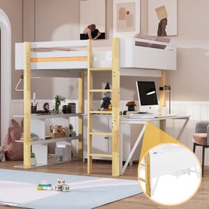 VANTOUL Multifunctional Design Loft Bed with Built-in Storage Cabinet and Cubes, Foldable Desk, Full Size Full