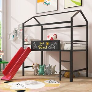COFFAS Metal Loft House Bed with Slide and Writable Boards, Twin Size, Playful Roof Design for Kids, Sturdy Metal Frame Twin