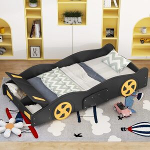 COFFAS Twin/Full Race Car Bed with Storage Compartment, Sturdy Wood Frame and Safety Rails, Ideal for Kids Twin