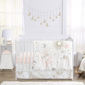 Sweet Jojo Designs Blush Pink Gold Grey & White Star and Moon Celestial Collection Baby Girl 4-pc Bumperless Crib Bedding Set 45.0 In. X 36.0 In. X 0.0 In.