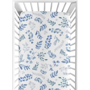 Sweet Jojo Designs Floral Leaf Collection Boy or Girl Fitted Crib Sheet - Blue Grey White Boho Watercolor Botanical Flower Woodland Tropical Garden 52.0 In. L X 28.0 In. W X 8.0 In. H