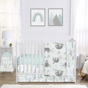 Sweet Jojo Designs Blue Grey Jungle Sloth Leaf Unisex 4pc Nursery Crib Bedding Set - Turquoise Gray Green Tropical Rainforest 45.0 In. X 36.0 In. X 0.1 In.