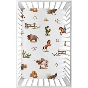 Sweet Jojo Designs Western Cowboy Boy Fitted Mini Portable Crib Sheet Wild West Southern Country South Horse Cow Farm Animal Tan 38.0 In. L X 24.0 In. W X 5.0 In. H