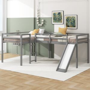 coffas L-Shaped Twin Loft Bed with Ladder, Slide, and Space-Saving Design Twin