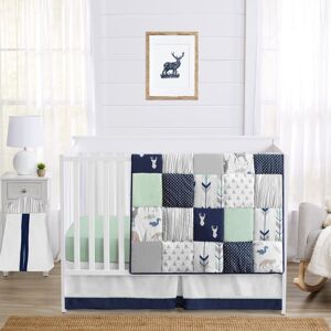 Sweet Jojo Designs Navy and Mint Woodsy Collection 4-piece Bumperless Crib Bedding Set 45.0 In. X 36.0 In. X 0.0 In.