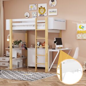 VIVIADORE Twin Size Solid Wood Loft Bed With Built-in Storage Cabinet and Cubes, Foldable desk Twin