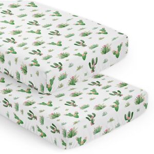 Sweet Jojo Designs Cactus Floral Pink Green Girl 2 Pack Fitted Crib Sheets Boho Bohemian Watercolor Shabby Chic Desert 8.0 In. L X 28.0 In. W X 52.0 In. H