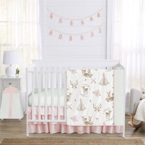 Sweet Jojo Designs Blush Pink Mint White Boho Watercolor Woodland Deer Floral Collection Girl 4-piece Crib Bedding Set 45.0 In. X 36.0 In. X 0.5 In.