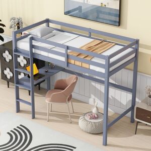 Sernadecor Elegant Twin Size Loft Bed, Wood High Guardrails Loft Bed with Built-In Ladder Twin
