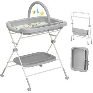 Adjustable Height Portable Folding Baby Diaper Changing Station with Wheels and Steel Pipe Frame 31.5”L x 27.55”W x 34.25” – 37.4”H