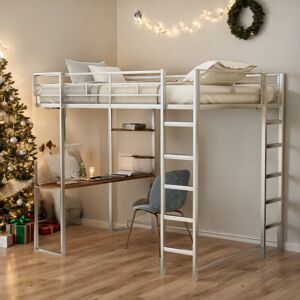 VANTOUL Industrial Modern Full Metal Loft Bed with 2 Shelves, 2 built-in ladders and Desk, Sturdy Construction & Safety Guaranteed Full