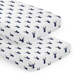Sweet Jojo Designs Stag Navy Blue and White Boy 2 Pack Fitted Crib Sheets Dark Blue and White Forest Animal Antler 8.0 In. L X 28.0 In. W X 52.0 In. H