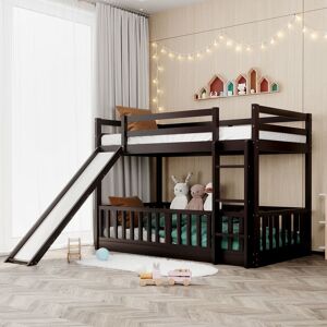 TOSWIN Elegant and Concise Solid Construction Twin Over Twin Bunk Bed with Convertible Slide and Ladder Twin