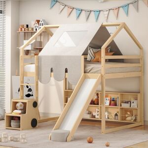 Aurelia Full Loft Bed with Play Tent and House Design, 400lb Capacity, Slide & Ladder Full