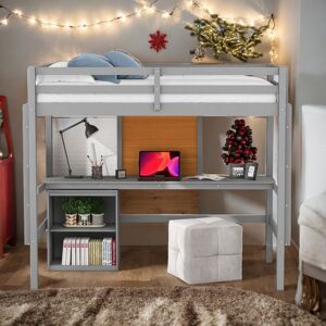 VANTOUL Impression Full size Loft Bed with Desk, Writing Board and 2 Drawers Cabinet, Sturdy construction & Unique design, White Full