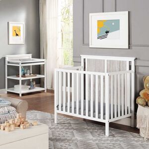 TOSWIN Mini Crib with Rockport Gray Mattress Pad and White Finish 42.5 In. L X 26.0 In. W X 41.5 In. H
