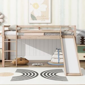 coffas Twin Low Loft Bed with Slide, Ladder, and Safety Guardrails for Kids, White Oak Rubber Wood, Under-Bed Play Space Twin