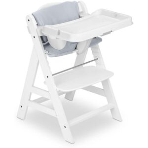 hauck AlphaPlus Grow Along White Wooden High Chair, Tray Table, & Grey Cushion - 16.5 16.5