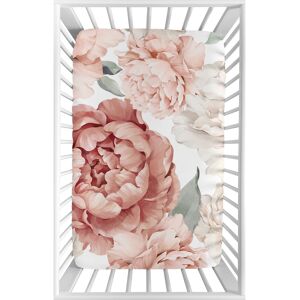 Sweet Jojo Designs Boho Shabby Chic Floral Girl Fitted Mini Portable Crib Sheet Ivory Bohemian Vintage Garden Watercolor Flower Elegant Large Rose 38.0 In. L X 24.0 In. W X 5.0 In. H