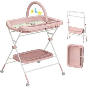 Adjustable Height Portable Folding Baby Diaper Changing Station with Wheels and Steel Pipe Frame 31.5”L x 27.55”W x 34.25” – 37.4”H