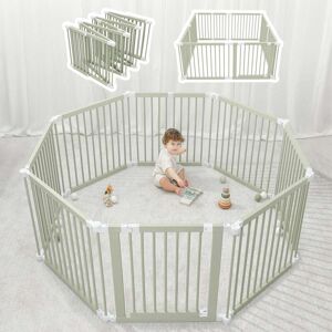 Baby Playpen & Baby Gate for Toddler and Babies, Foldable Wooden Large Shape Playpen with Locking Gate by Comfy Cubs 57.0 In. L X 57.0 In. W X 25.0 In. H