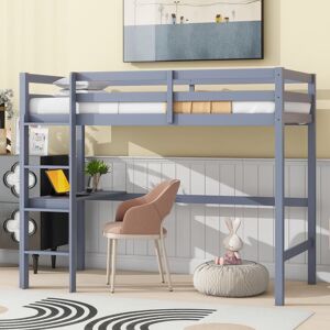 VANTOUL Twin High Loft Bed, Rubber Wood Loft Bed with Safety Guardrail, built-in desk, ladder Twin