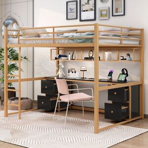VANTOUL Loft Bed with Desk, Drawers and Bedside Tray, Charging Station, USB and socket, Full Size Full
