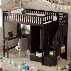 VANTOUL Elegance Unique Design Wood Full Size Loft Bed With Ladder,Beautiful Kid Bed Twin