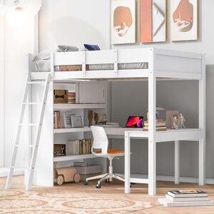 VANTOUL Multifunctional Design Loft Bed with Ladder and Desk, Maximized Space, Solid Construction, Full Size, White Full