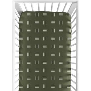 Sweet Jojo Designs Hunter Green Boho Mudcloth Collection Boy Fitted Crib Sheet - White Bohemian Woodland Tribal Southwest Mud Cloth Hatch Line 52.0 In. L X 28.0 In. W X 8.0 In. H