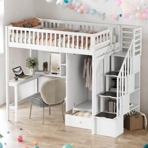 VANTOUL Elegance Unique Design Wood Full Size Loft Bed With Ladder,Beautiful Kid Bed Twin