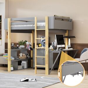 VIVIADORE Twin Size Solid Wood Loft Bed With Built-in Storage Cabinet and Cubes, Foldable desk Twin