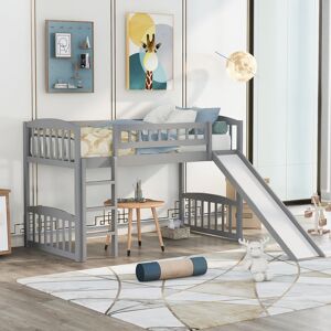 TOSWIN Modern Twin Size Solid Pine Wood Loft Bed with Full Length Guardrail, Built-in Ladder and Slide Twin