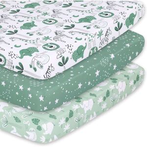 The Peanutshell Green Safari Mini Crib, Playard Sheet 3 Pack Set 5.0 In. L X 27.0 In. W