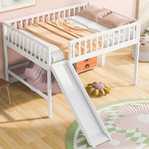 VIVIADORE Solid Wood Full Size Low Loft Bed with Ladder and Slide Full