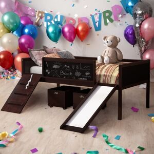 VANTOUL Contemporary Design Twin size Loft Bed Wood Bed with Double-sided Chalkboard, Sturdy Construction & Unique Design, Espresso Twin