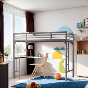 VANTOUL Modern Twin Metal Loft Bed with Desk, Ladder and Guardrails, Bookdesk under bed, Sturdy Construction & Safety Guaranteed Twin