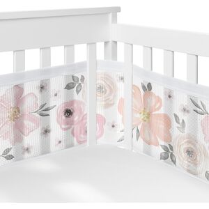 Boho Floral Girl Sweet Jojo Designs + BreathableBaby Breathable Mesh Crib Liner Bohemian Farmhouse Watercolor 11.0 In. L X 82.0 In. W X 111.0 In. H