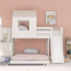 Calnod Twin over Full Wooden Loft Bed with Ladder, Slide & Guardrails Twin