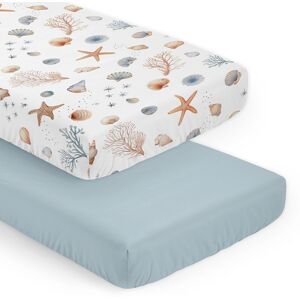 Sweet Jojo Designs Ocean Seashells Boy, Girl, Unisex/Gender Neutral 2 Pack Fitted Crib Sheets - Nautical Beach Theme Watercolor 52.0 In. L X 28.0 In. W X 8.0 In. H