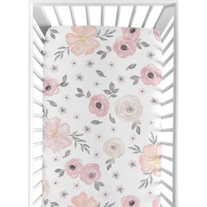 Sweet Jojo Designs Watercolor Floral Collection Girl Cotton Fitted Crib Sheet - Blush Pink, Grey and White Boho Shabby Chic Rose Flower 100% Cotton 52.0 In. L X 28.0 In. W X 8.0 In. H