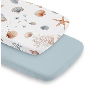 Sweet Jojo Designs Ocean Seashells Boy, Girl, Unisex/Gender Neutral 2 Pack Baby Bassinet Fitted Sheets Blue Nautical Beach Theme 32.0 In. L X 19.0 In. W X 4.0 In. H
