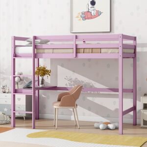 VANTOUL Twin High Loft Bed, Rubber Wood Loft Bed with Safety Guardrail, built-in desk, ladder Twin