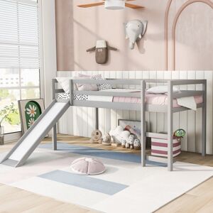 VIVIADORE Gray Twin Size Solid Wood Loft Bed with Slide, Fence and Multifunctional Design for Bedroom Twin