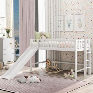 iveryfurniture Twin Size Low Loft Bed with Ladder and Slide Twin