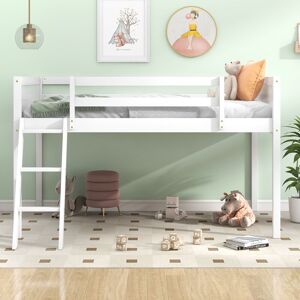GREATPLANINC Wood Low Loft Bed Frame with Convertible Ladder,Under Bed Play Space Twin