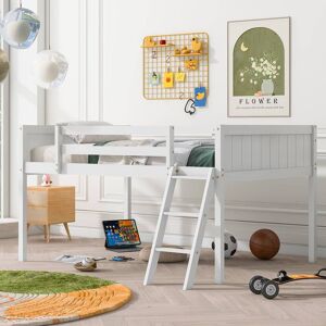 Encantador Full Size Wood Low Loft Bed with Convertible Ladder Full