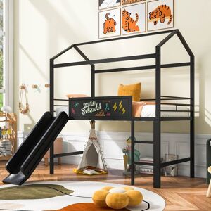 COFFAS Metal Loft House Bed with Slide and Writable Boards, Twin Size, Playful Roof Design for Kids, Sturdy Metal Frame Twin