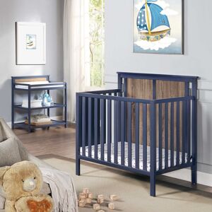 Earth & Table Connelly Mini Crib With Mattress Pad Midnight Blue/Vintage Walnut - Blue+Brown 42.5 In. L X 26.0 In. W X 41.5 In. H