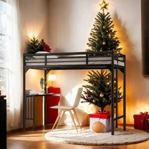 VANTOUL Modern Twin Metal Loft Bed with Desk, Ladder and Guardrails, Bookdesk under bed, Sturdy Construction & Safety Guaranteed Twin